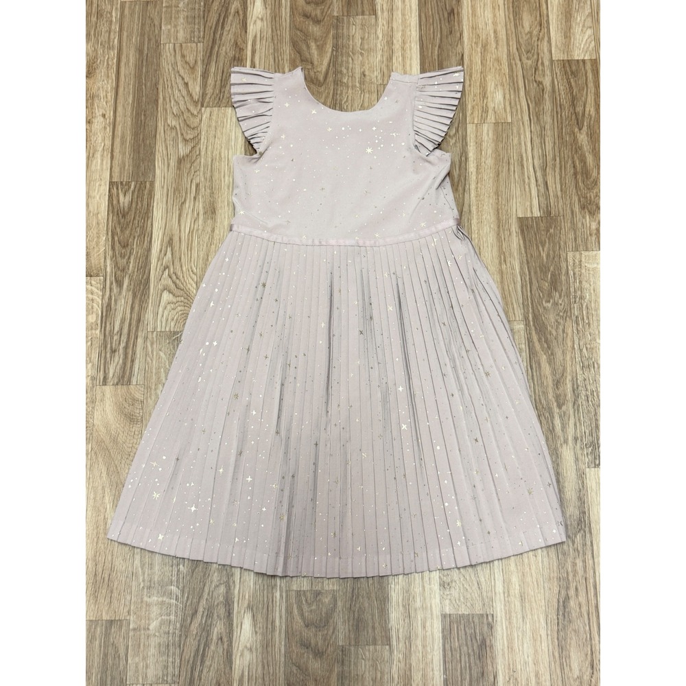 Hanna Andersson Girls Pleated Star Dress Mauve Pink Gold Sparkle Size 130 US 8